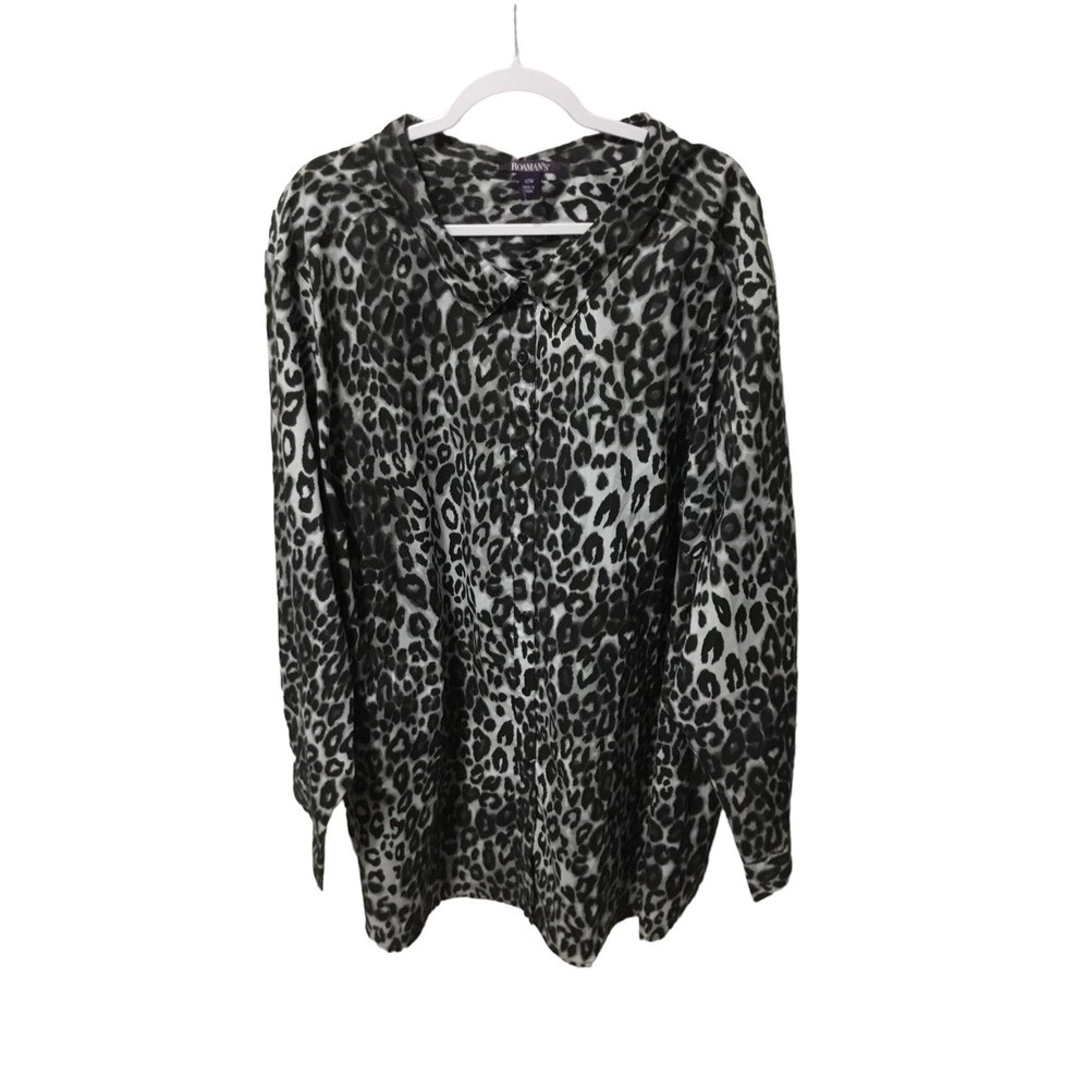 Roaman’s Animal Print Tunic Big Shirt Button Down Size 42W New